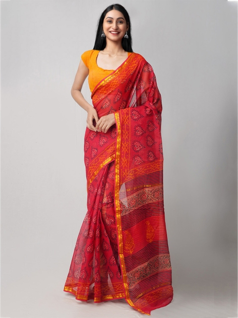 

Unnati Silks Red & Black Ethnic Motifs Zari Pure Cotton Kota Saree