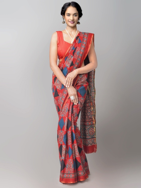 

Unnati Silks Red & Blue Pure Cotton Baluchari Saree