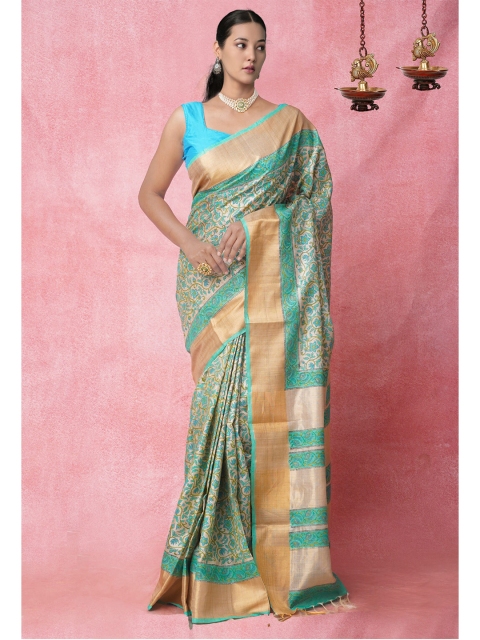 

Unnati Silks Brown & Green Ethnic Motifs Pure Silk Tussar Saree