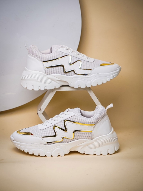

Sanhose Women White & Golden Woven Design Sneakers