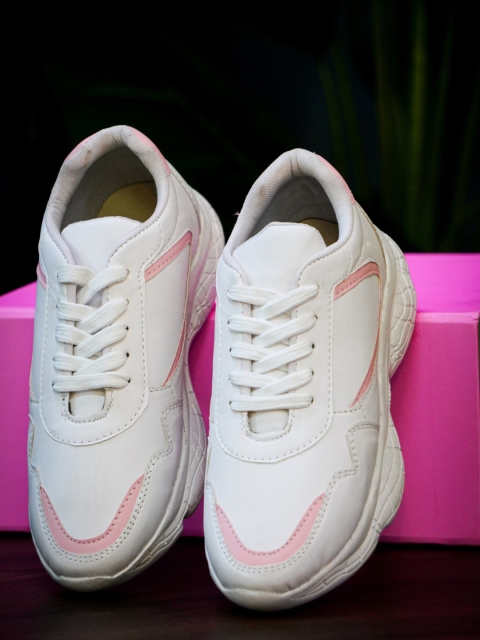

Sanhose Women White & Pink Colourblocked Sneakers