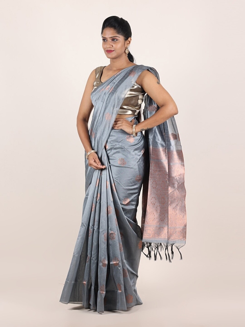 

Pothys Grey & Copper-Toned Ethnic Motifs Zari Jute Silk Saree