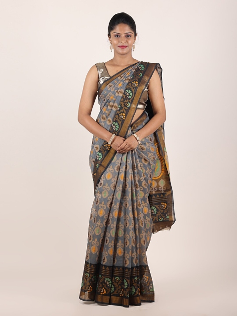 

Pothys Grey & Green Geometric Woven Design Saree