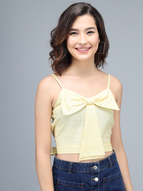 

Darzi Women Yellow Solid Shoulder Straps Regular Crop Top