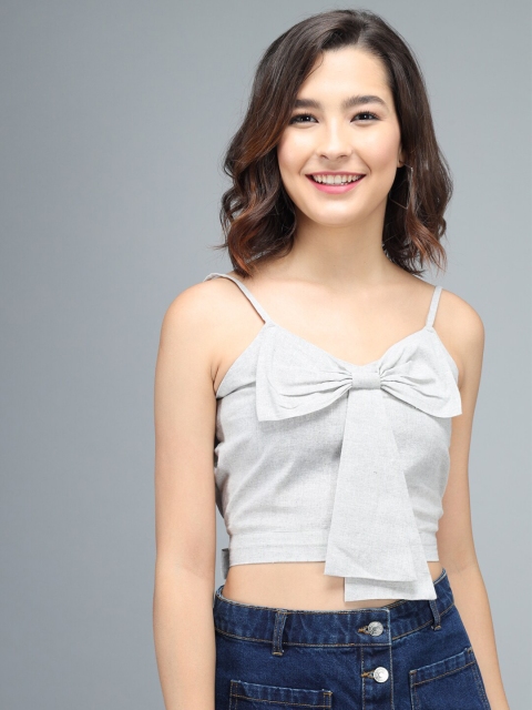 

Darzi Grey Crop Top with Bow Detail