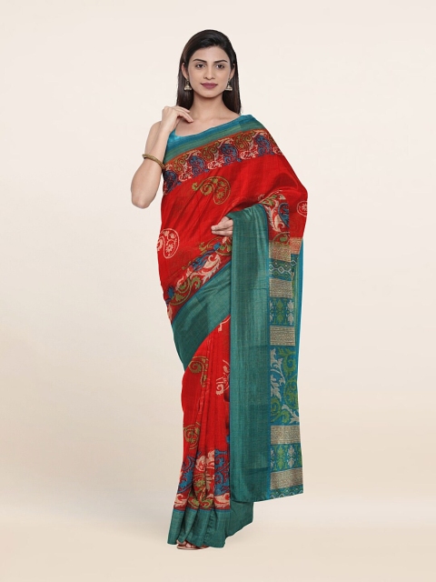 

Pothys Red & Blue Ethnic Motifs Zari Saree