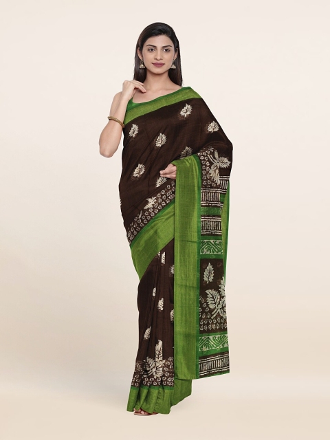 

Pothys Brown & Green Floral Zari Saree