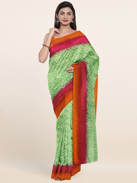 

Pothys Green & Orange Ethnic Motifs Saree