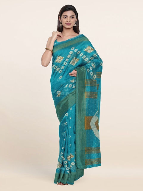 

Pothys Blue & Gold-Toned Geometric Printed Saree