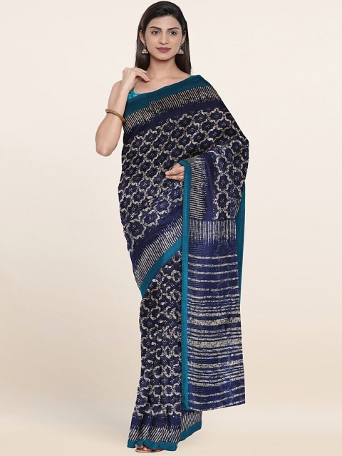 

Pothys Cream & Blue Floral Printed Saree