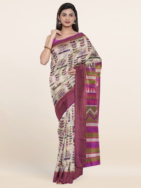 

Pothys Cream & Pink Floral Printed Saree