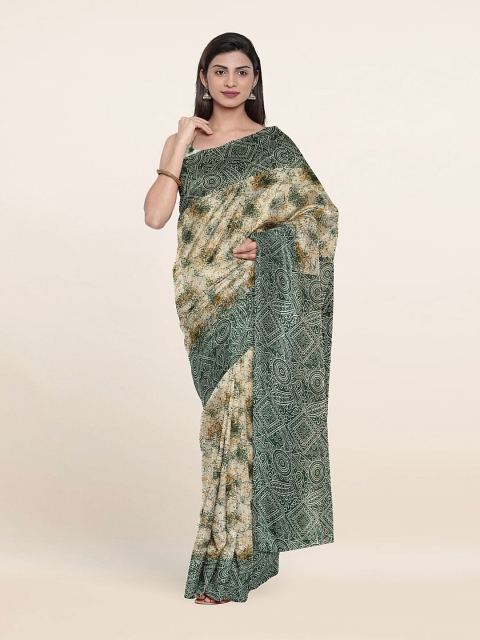 

Pothys Cream-Coloured & Green Printed Saree