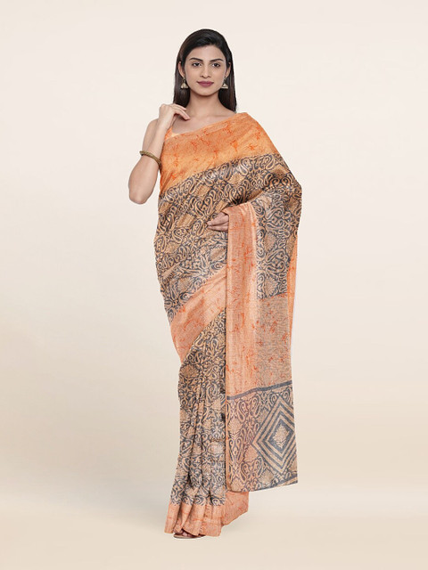 

Pothys Grey & Peach Geometric Printed Saree