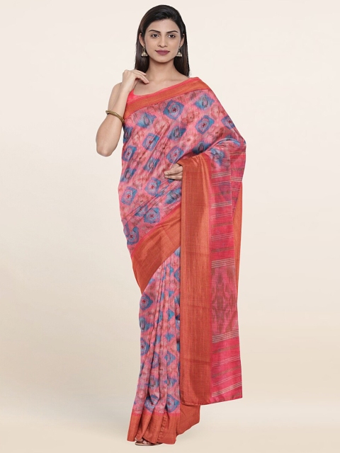 

Pothys Pink & Blue Geometric Printed Saree