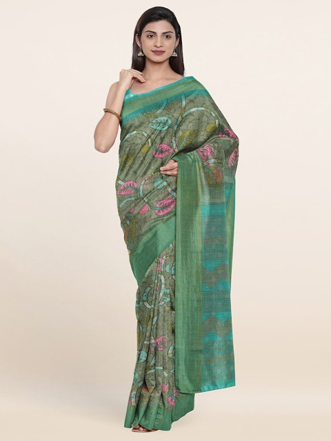 

Pothys Green & Pink Floral Zari Saree