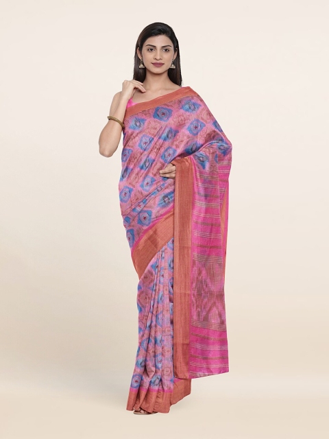 

Pothys Pink & Blue Geometric Printed Saree