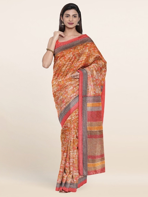 

Pothys Peach-Coloured & White Floral Saree