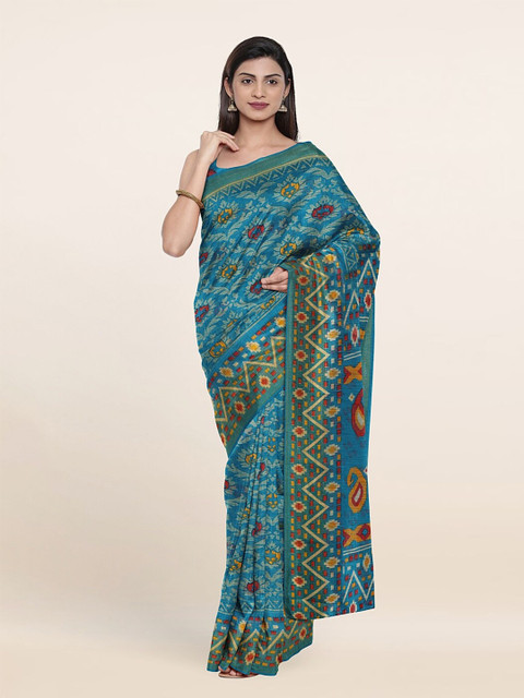 

Pothys Teal & Red Ethnic Motifs Saree