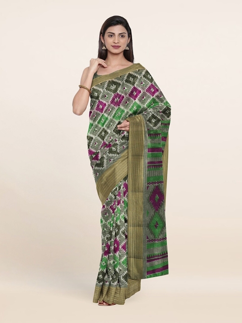 

Pothys Green & Purple Geometric Printed Saree