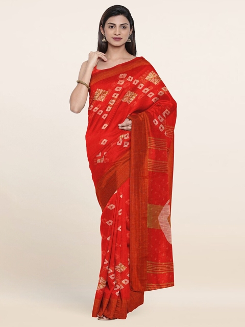 

Pothys Red & White Geometric Zari Saree
