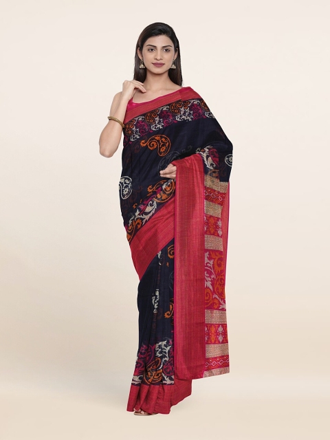

Pothys Blue & Orange Ethnic Motifs Zari Saree
