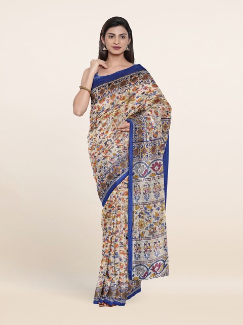 

Pothys Cream-Coloured & Blue Abstract Saree