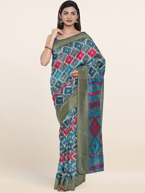 

Pothys Red & Blue Printed Cotton Blend Saree