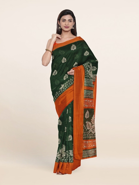 

Pothys Green & Orange Floral Printed Zari Saree