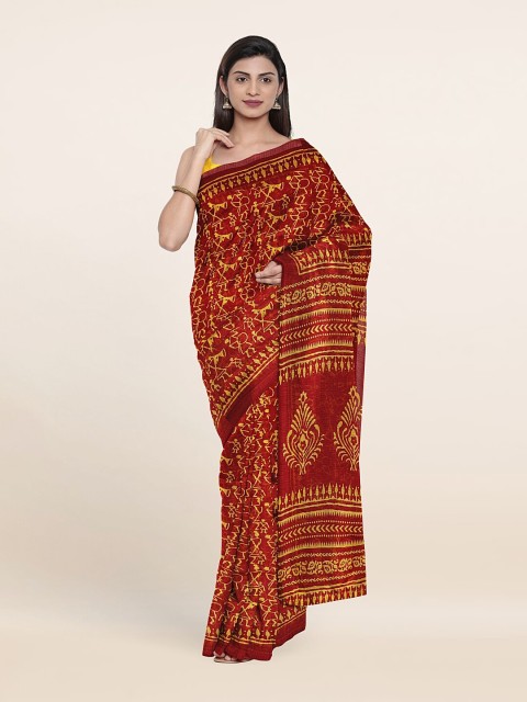 

Pothys Maroon & Yellow Geometric Saree