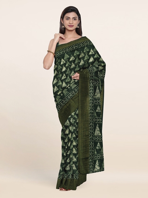 

Pothys Green Printed Cotton Blend Saree