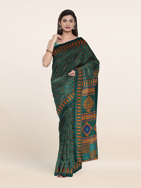 

Pothys Women Green Geometric Print Saree