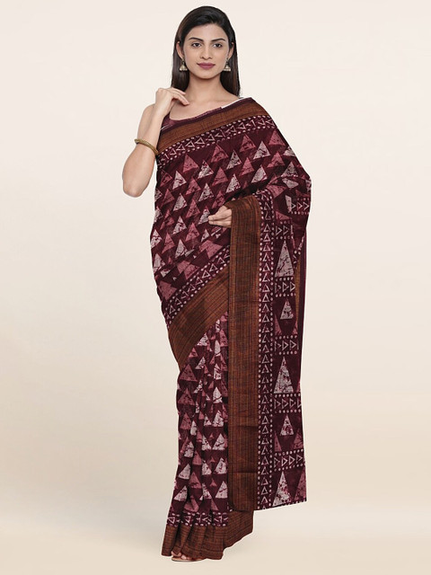 

Pothys Purple & Cream-Coloured Zari Saree