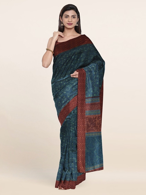 

Pothys Teal & Brown Geometric Printed Saree