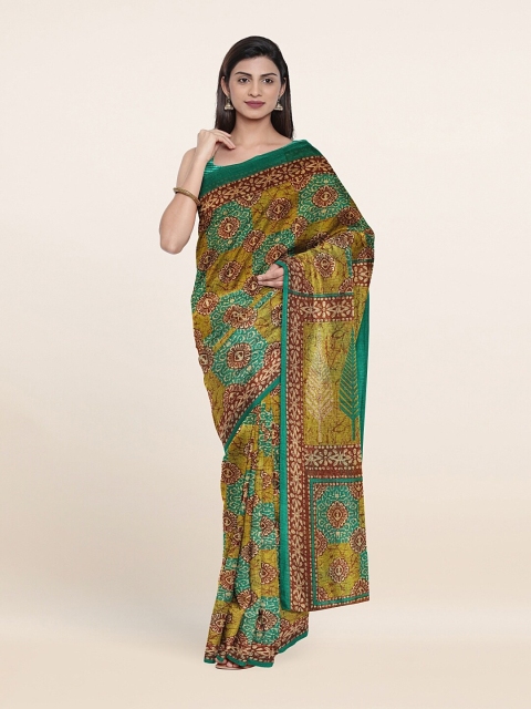

Pothys Green & Mustard Ethnic Motifs Printed Saree