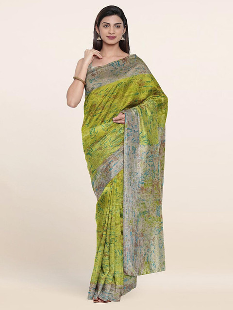 

Pothys Green & Grey Cotton Blend Printed Saree