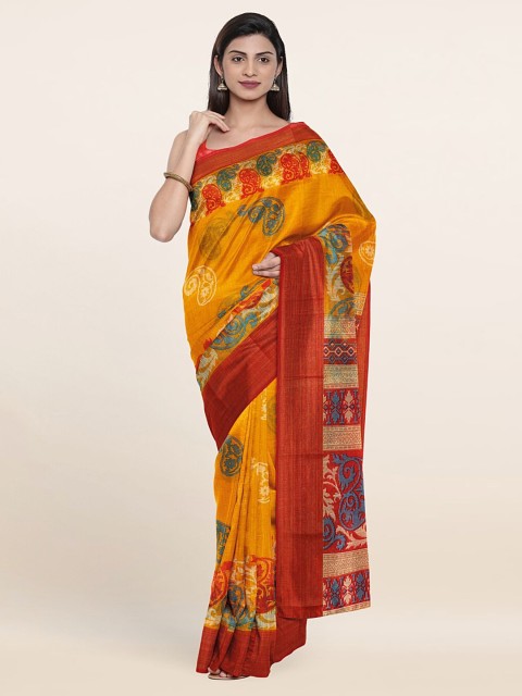 

Pothys Women Yellow Ethnic Motifs Print Saree