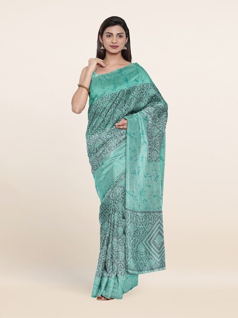 

Pothys Women Sea Green Ethnic Motifs Print Saree