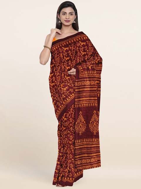 

Pothys Brown & Orange Floral Printed Saree