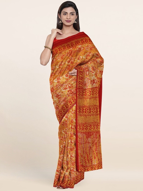 

Pothys Mustard & Cream-Coloured Floral Saree