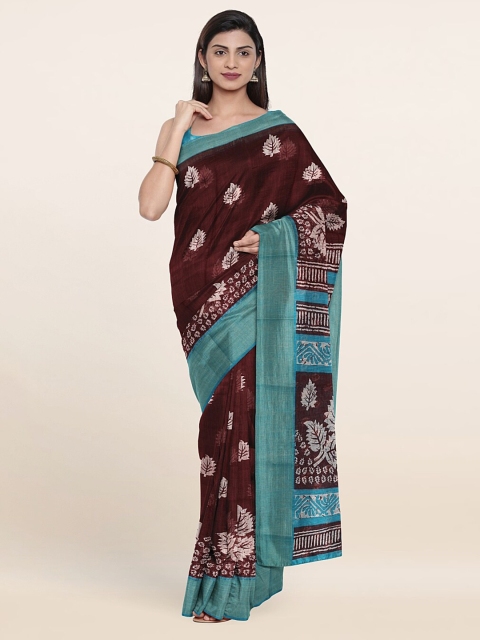 

Pothys Brown & Blue Floral Zari Saree