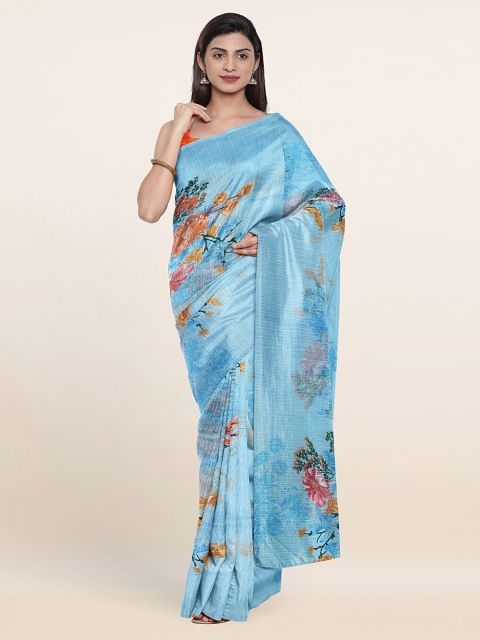 

Pothys Blue & Orange Floral Printed Saree