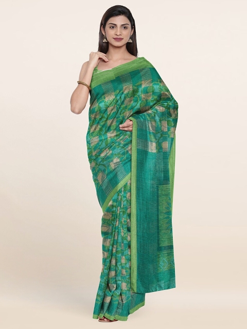 

Pothys Green & Beige Floral Saree
