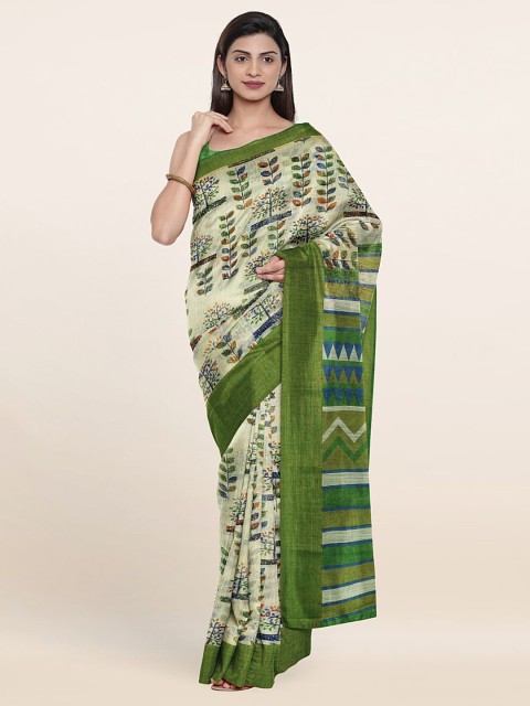 

Pothys Cream-Coloured & Cream-Coloured Floral Saree