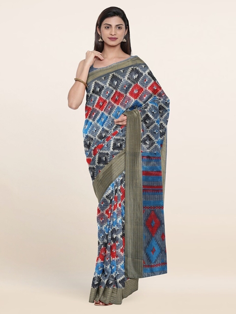

Pothys Blue & Red Geometric Printed Saree