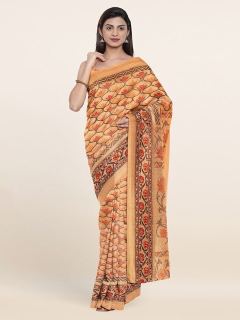

Pothys Peach-Coloured & Brown Ethnic Motifs Saree
