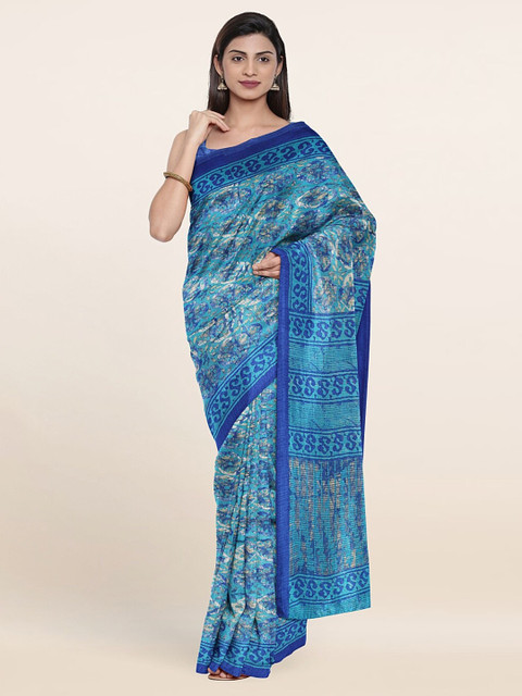 

Pothys Blue & Cream-Coloured Floral Saree