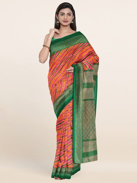 

Pothys Women Pink Striped Printed Saree