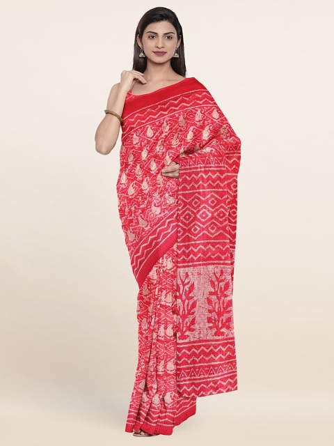 

Pothys Pink & Off White Woven Design Saree