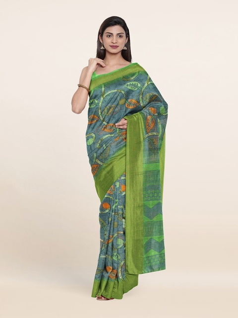 

Pothys Grey & Green Floral Printed Saree