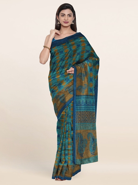 

Pothys Blue & Mustard Printed Saree